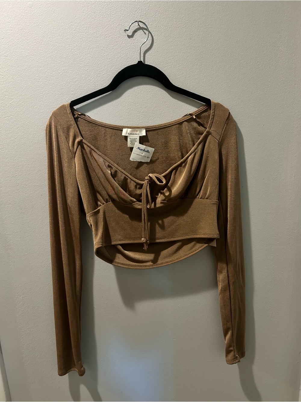 Brown Cropped Long-Sleeve Drawstring Top